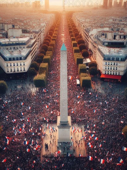 Gigantic crowd thousands of people manifesting in Paris France for event celebration or social issues generative ai art