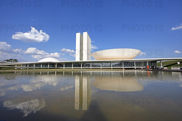 Palácio do Congresso Nacional or National Congress Palace reflected in the water