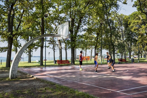 Basketball court in park on Sant'Elena