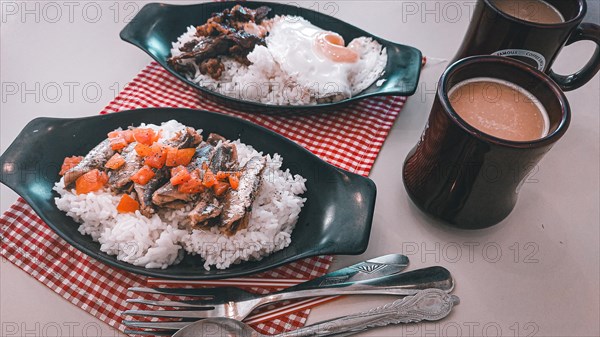Sardine silog and tapsilog with coffee