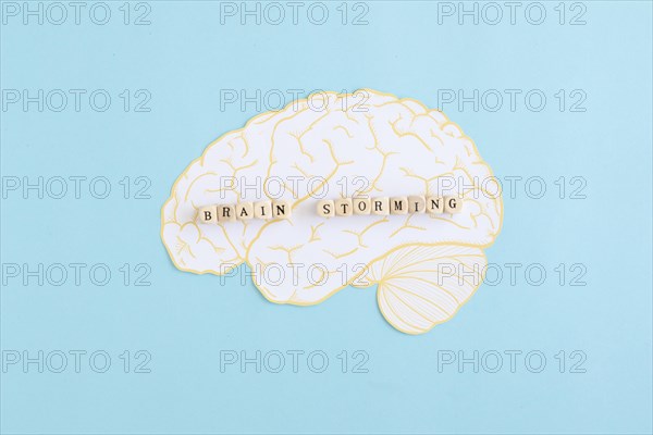 Brain storming blocks white brain against blue background