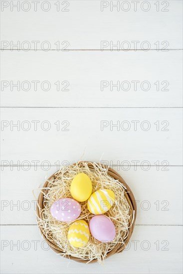 Bright easter eggs nest