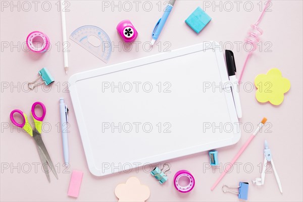 Collection various stationery goods studying