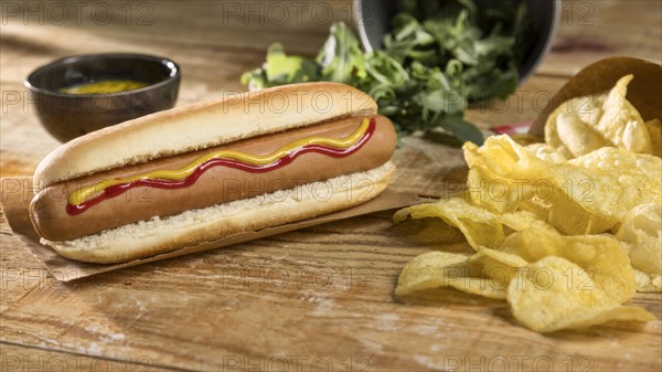 Delicious chips hot dog