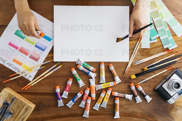 Top view artist painting