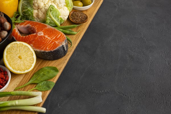 Healthy food slateboard with copy space