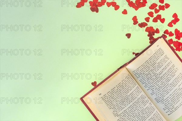 Book near set ornament paper hearts