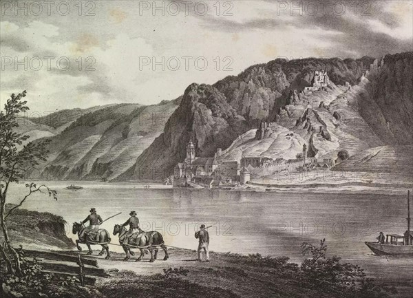 The Danube in Lower Austria. City and ruins of Duernstein Castle