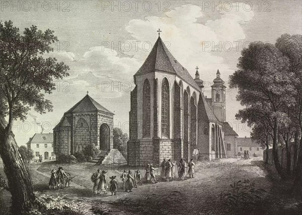 The Danube in Lower Austria. View of the parish church and the old Roman temple at Tulln