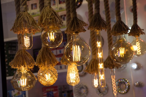 Decorative antique edison style filament light bulbs hanging