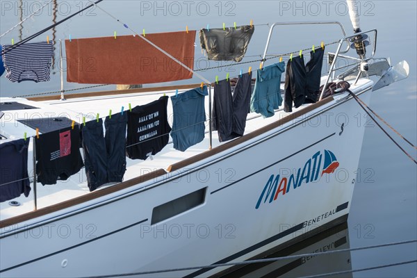 Laundry hanging to dry on a sailing boat