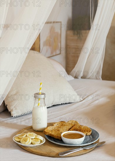 Breakfast bed with milk banana bread
