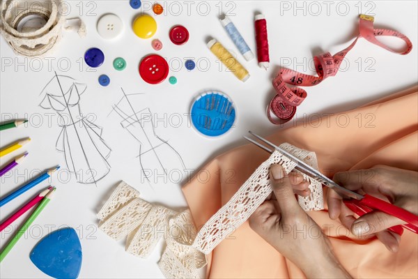Close up hands cutting tape