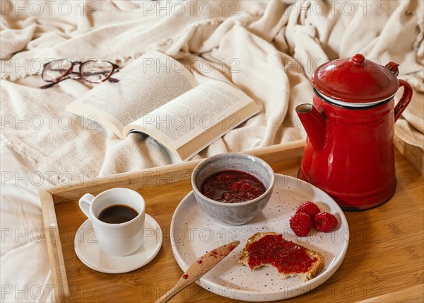 High angle arrangement with tasty breakfast