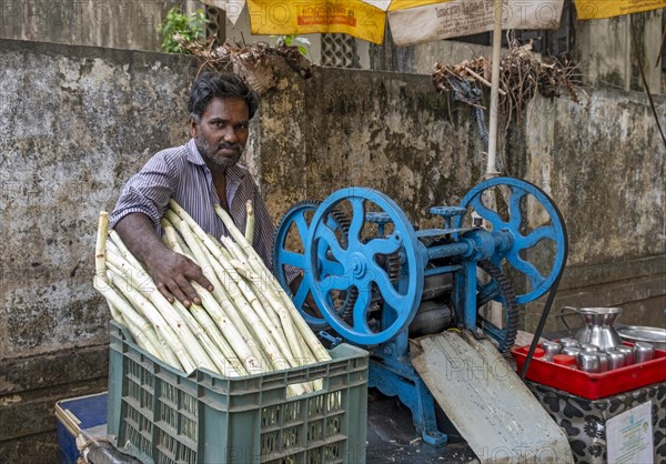 Portrait of street vendor of sugar cane juice