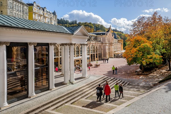 Spa promenade with spa colonnade in the autumnal spa park