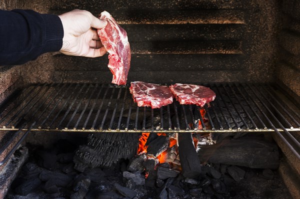 Uncooked beef fillet baked metal sheet barbecue
