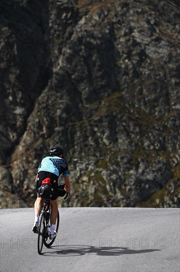 Bikepacker on the Timmelsjoch High Alpine Road between Austria and Italy