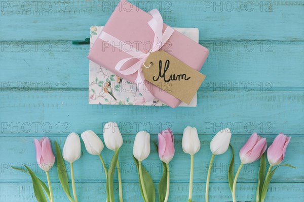 Mum inscription with tulips gift