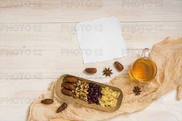 Dried fruits with walnuts paper tea