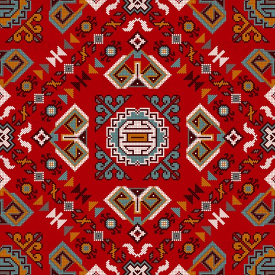 Traditional Georgian folk art embroidery vector pattern