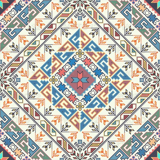 Traditional Georgian folk art embroidery vector pattern