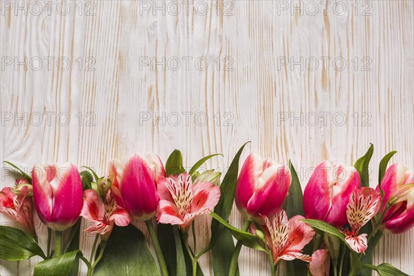 Copy space tulips table