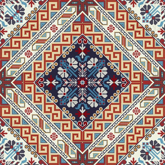 Traditional Georgian folk art embroidery vector pattern