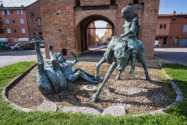 Sculpture I Cavalieri in Battaglia in front of Porta Ferrara