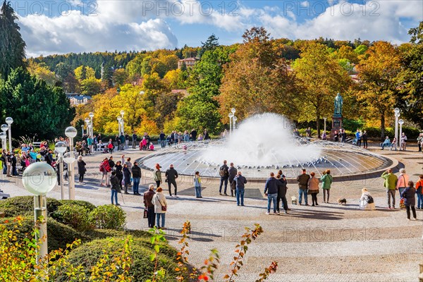 Singing fountain in autumn spa park