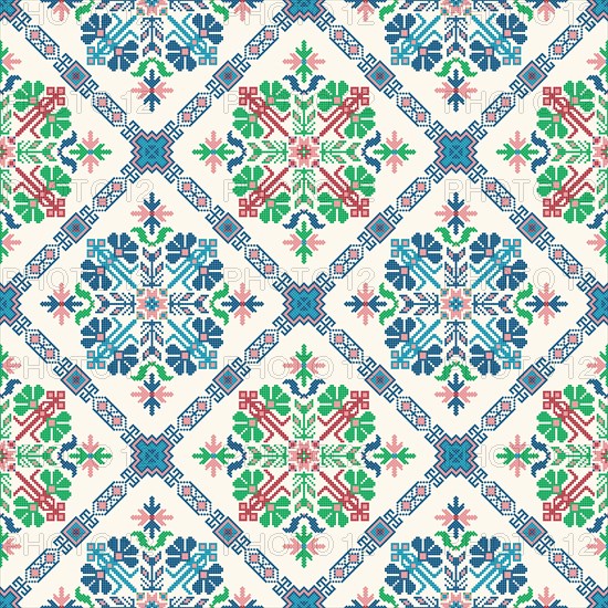 Traditional Georgian folk art embroidery vector pattern
