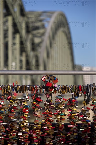 Detail of an extremely large number of love locks as a sign of loyalty on the Hohenzollern Bridge