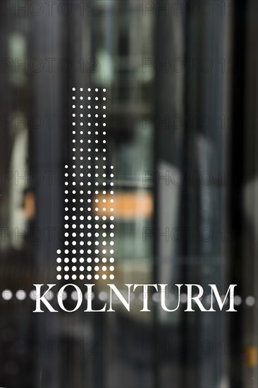 Cologne Tower lettering in the glass entrance door