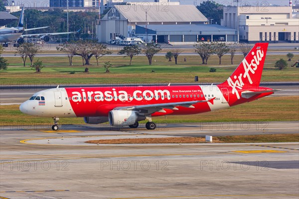 A Thai AirAsia Airbus A320 aircraft with the registration HS-ABA at Bangkok Don Mueang Airport