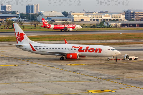 A Boeing 737-800 aircraft of Thai Lion Air with the registration HS-LUU at Bangkok Don Mueang Airport