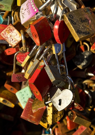 Detail of an extremely large number of love locks as a sign of loyalty on the Hohenzollern Bridge