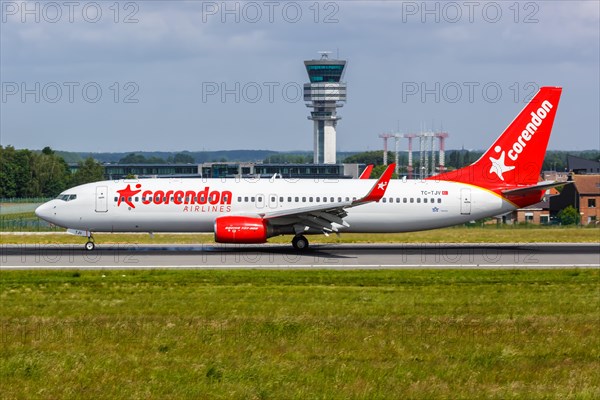 A Boeing 737-800 aircraft of Corendon Airlines with the registration TC-TJV at Brussels Airport