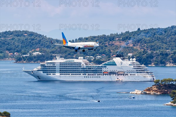 A Boeing 737-800 Jet2 aircraft with registration G-JZHU at Skiathos Airport