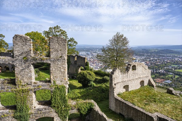 The Hohentwiel fortress ruins with a view of the town of Singen am Hohentwiel