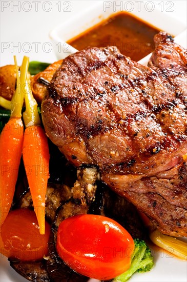 Fresh grilled ribeye steak with broccoli