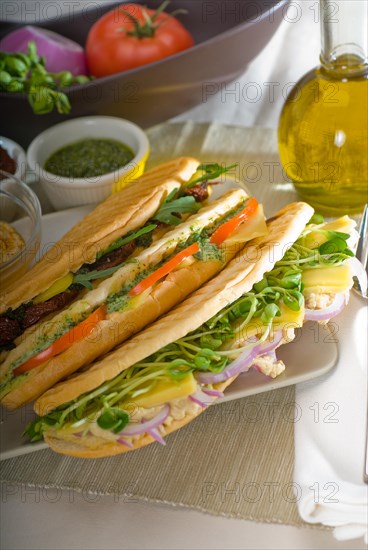 Assortment of fresh homemade vegetarian italian panini sandwich