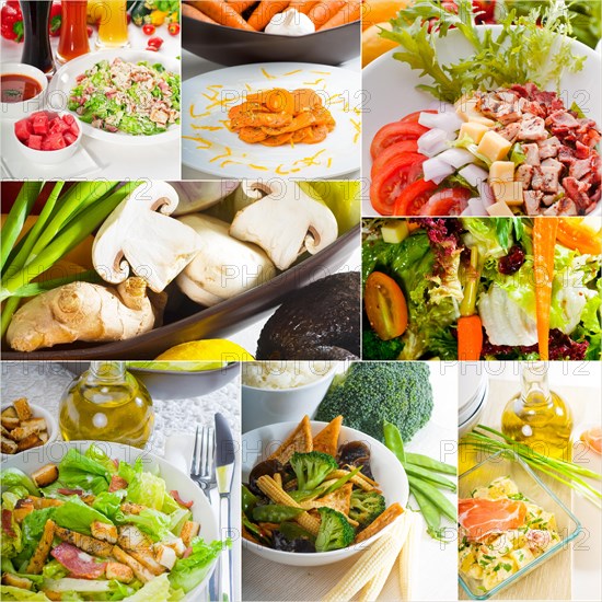 Mixwd fresh salad collage composition nested on a square frame