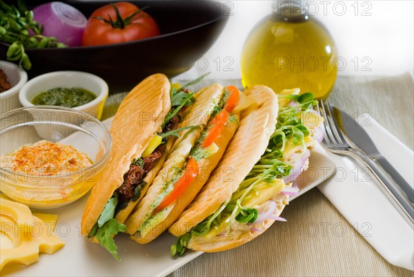 Assortment of fresh homemade vegetarian italian panini sandwich