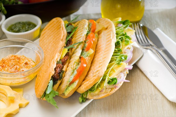 Assortment of fresh homemade vegetarian italian panini sandwich