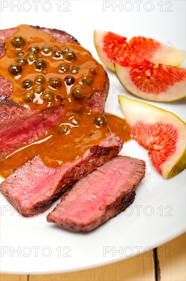 Beef filet mignon with green peppercorn creamy sauce ou poivre vert