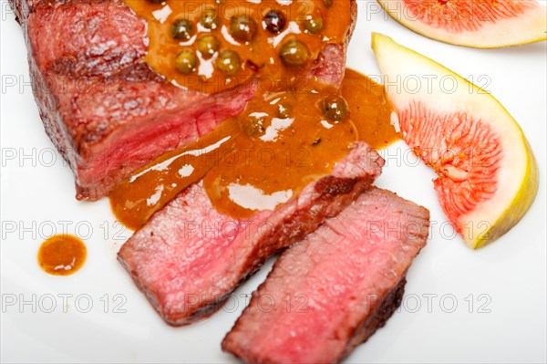 Beef filet mignon with green peppercorn creamy sauce ou poivre vert