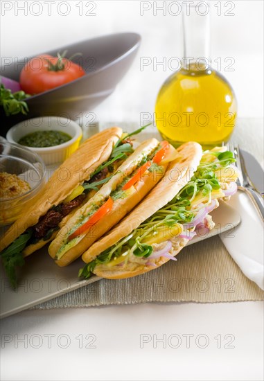 Assortment of fresh homemade vegetarian italian panini sandwich