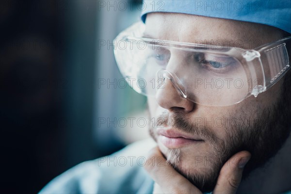 Surgeon is worried and worried in nervous tension