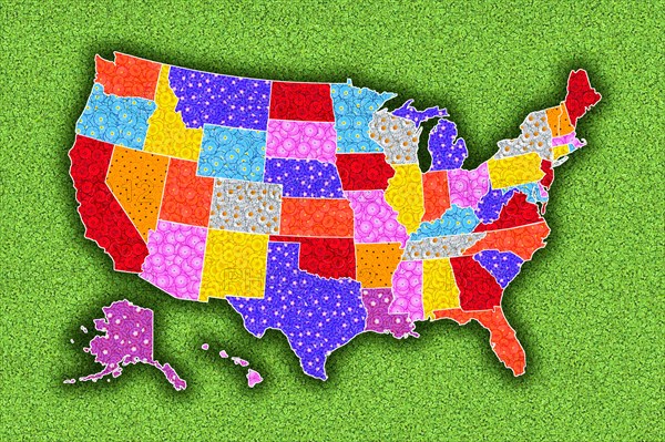 Map and outline of the USA and its states