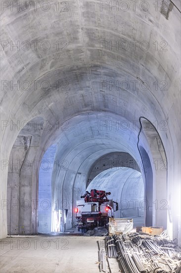 Construction site in the tunnel at the new through station in Stuttgart. A total of 56 kilometres of tunnels have been dug for Deutsche Bahn AG's Stuttgart 21 project and tunnelling has been completed...